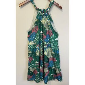 Jade By Melody Tam Dress Palm Halter Dress‎ Tiered Flounce Lined Tropical Resort